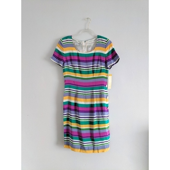 NWT Vintage Maggy London Silk Striped Sheath Dress - Picture 1 of 5